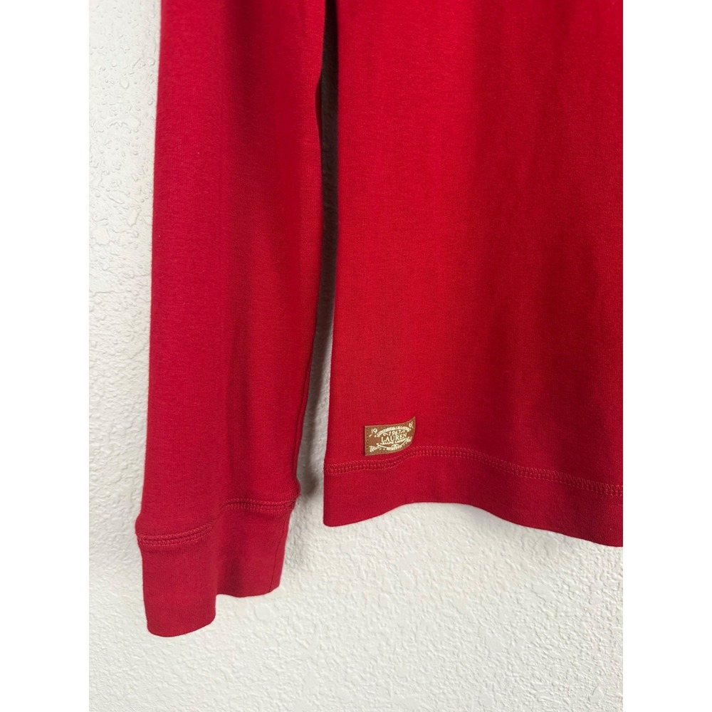 Lauren Ralph Lauren Red Long Sleeve Top Suede Elbow Patch Shoulder Zip Small - Picture 4 of 7